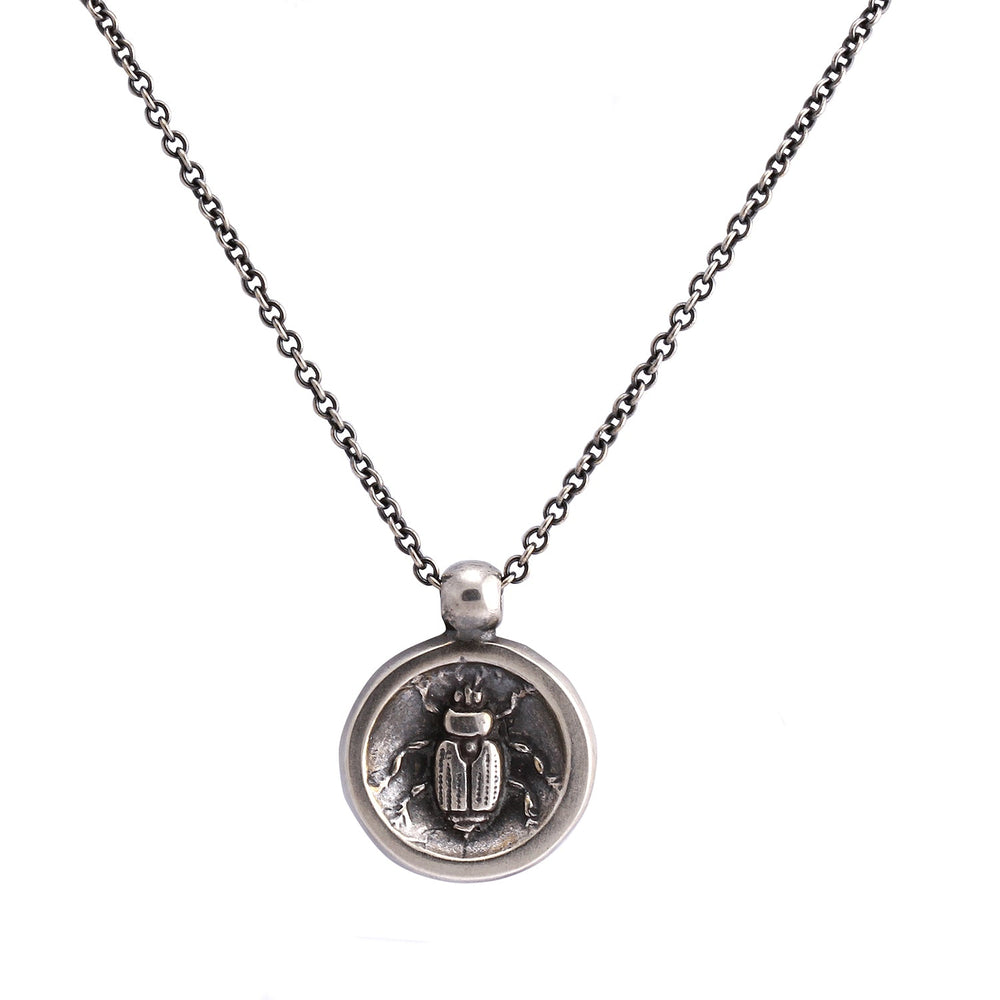 
                      
                        Detail view of Sterling Silver Scarab Necklace by Betsy Barron
                      
                    