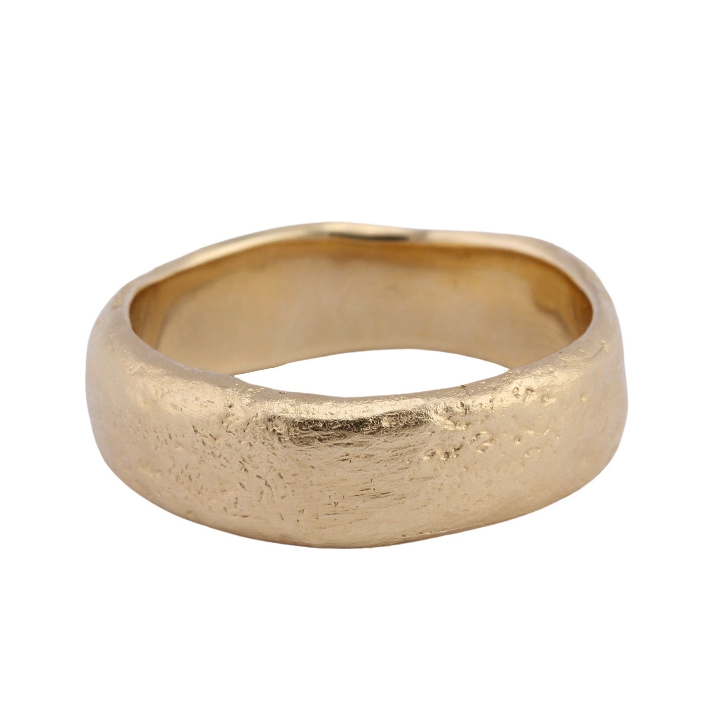 Front-facing view of Wide Molten Band in 10k yellow gold by Betsy Barron Jewellery