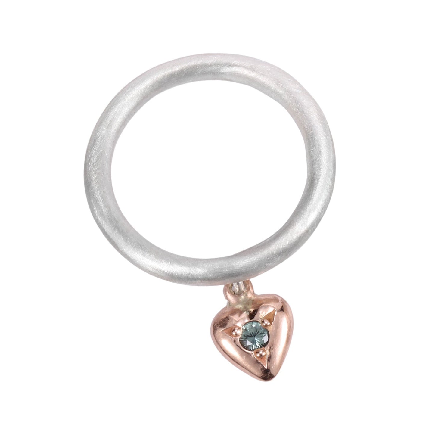Front-facing view of Annie ring with rose gold charm