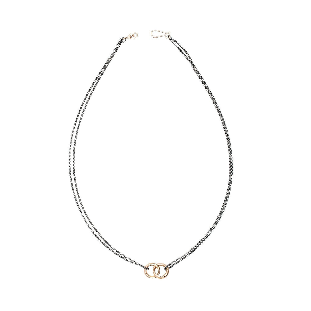 
                      
                        Top view of Nicky Necklace by Betsy Barron in sterling silver and 18k yellow gold.
                      
                    