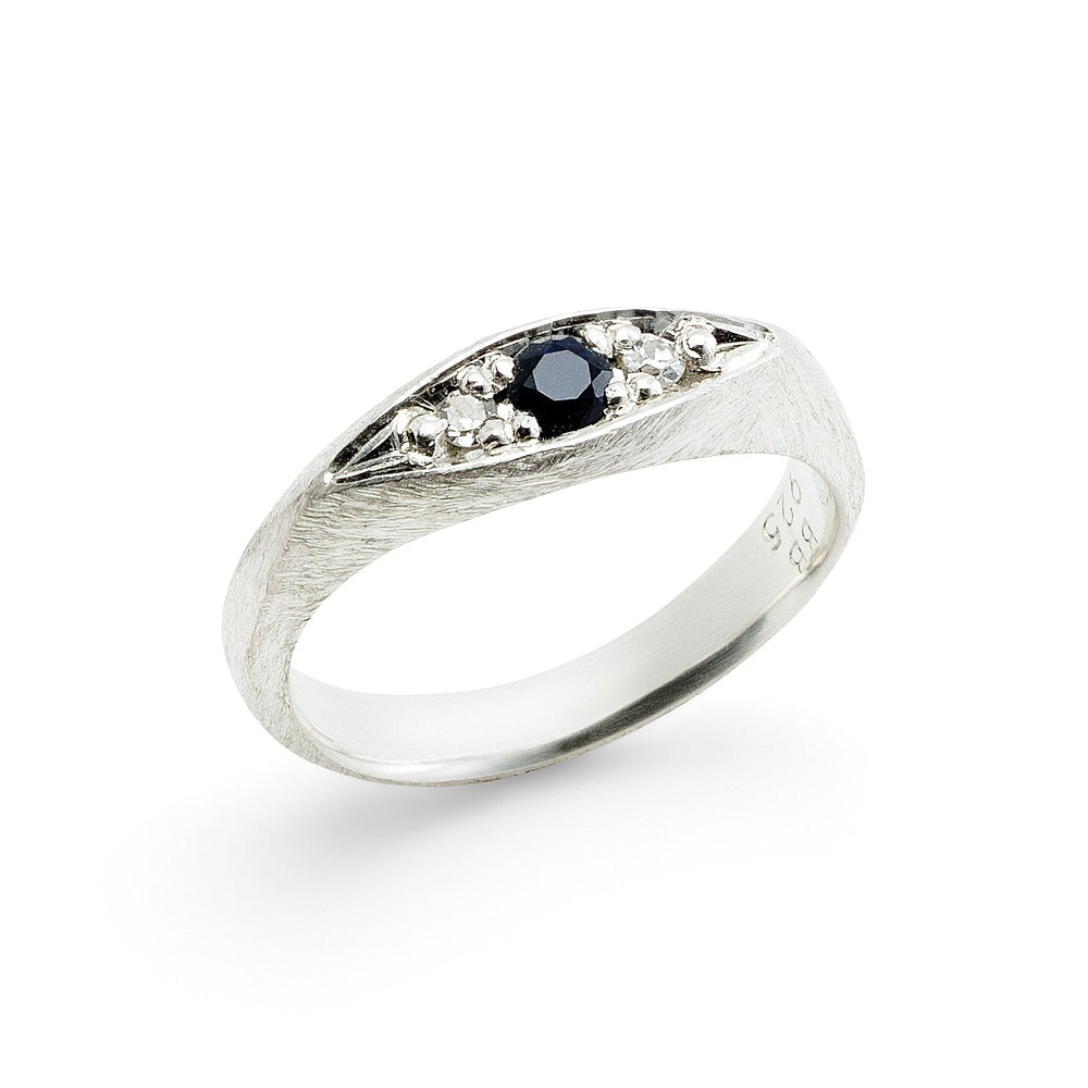 
                      
                        Remy Ring in sterling silver with blue sapphires and diamonds by Betsy Barron Jewellery
                      
                    