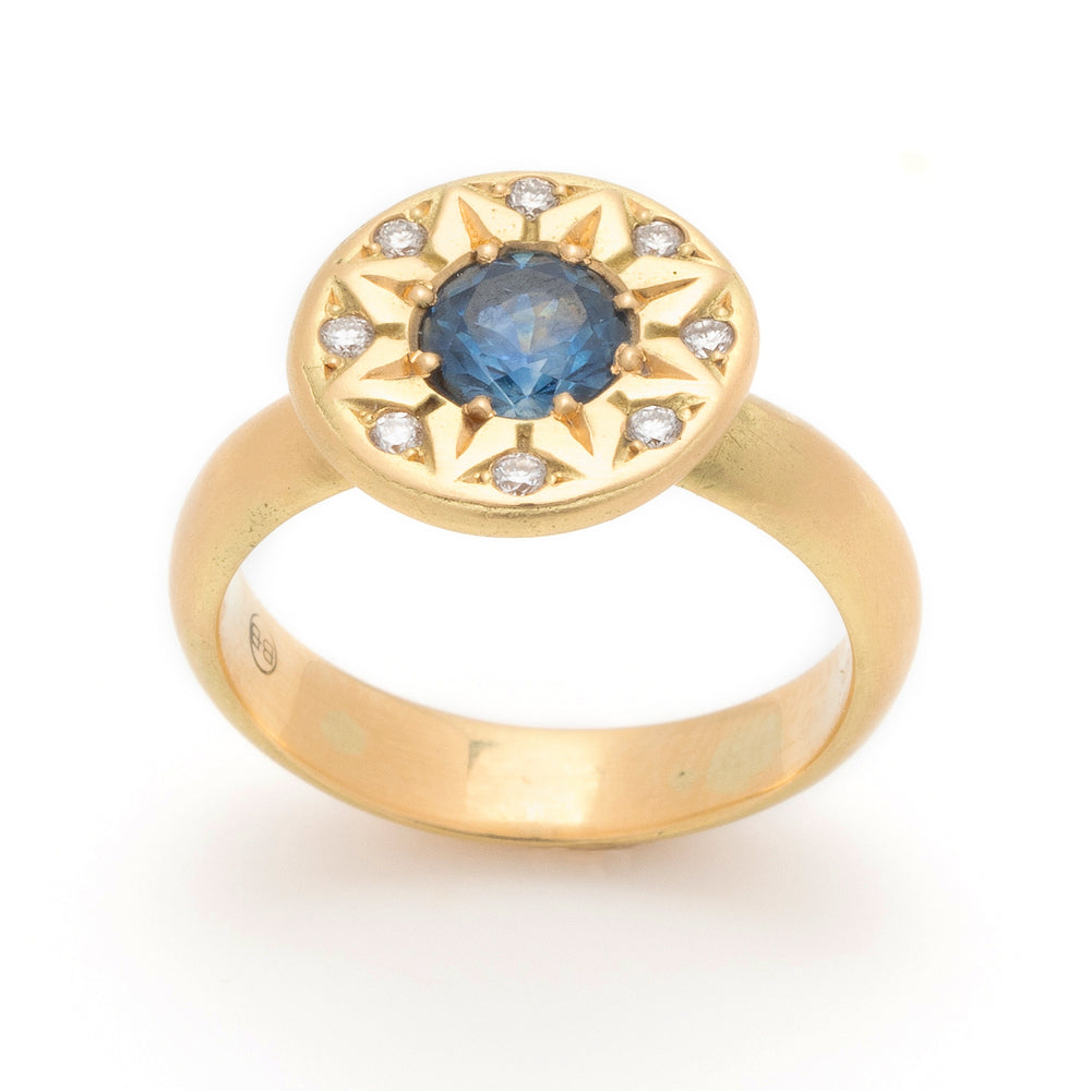 Ancient Flower Ring with blue sapphires and diamonds