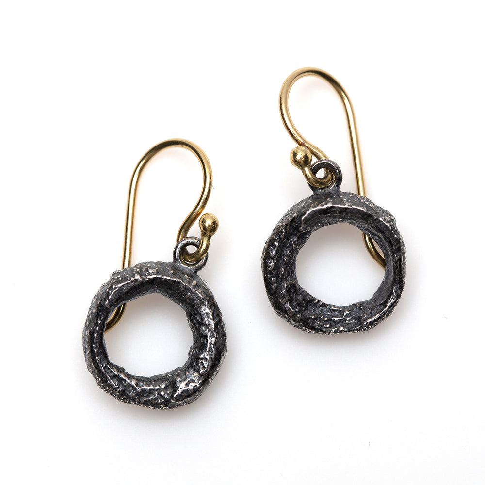 Organic Donut Earrings in oxidized sterling silver