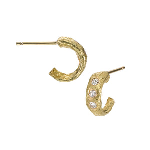 
            
                Load image into Gallery viewer, Small Molten Hoop in 18k yellow gold with white diamonds
            
        
