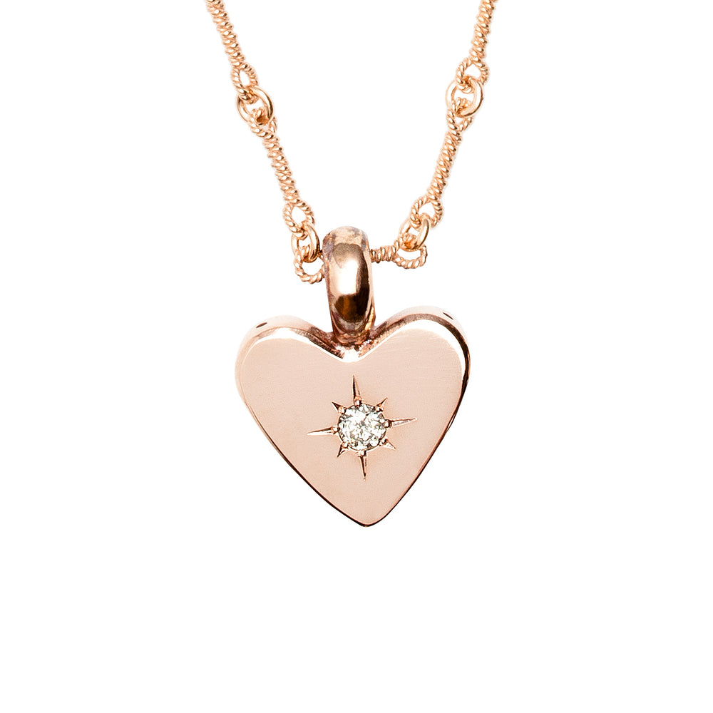 
            
                Load image into Gallery viewer, Detail view of small classic heart necklace with 3.5mm Antique White Diamond
            
        